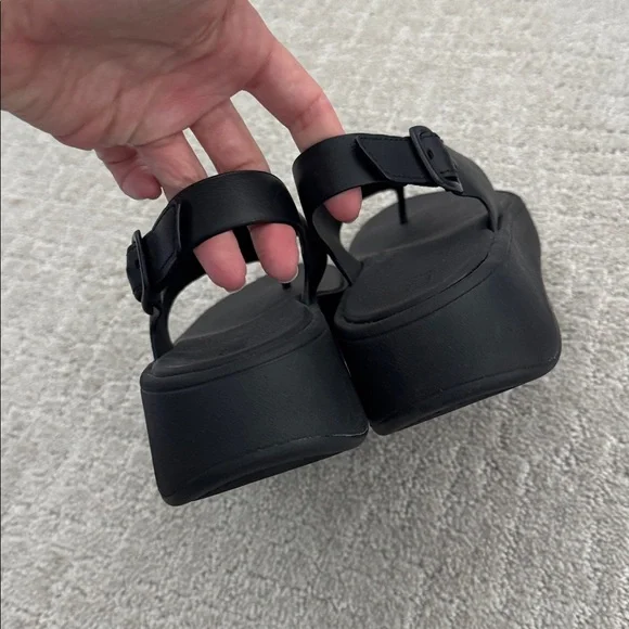 EUC Fitflop F-Mode Leather Flatform Toe-Post back strap Sandals black platform - Picture 9 of 10